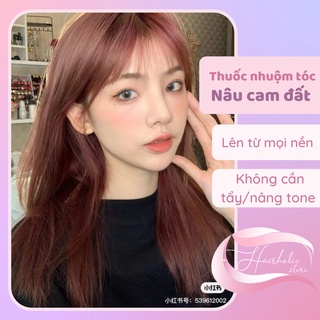 Thuốc nhuộm tóc màu nâu cam đất- thuốc nhuộm tóc tại nhà, màu nhuộm tóc nâu cam đất hairholic bền màu, khó phai