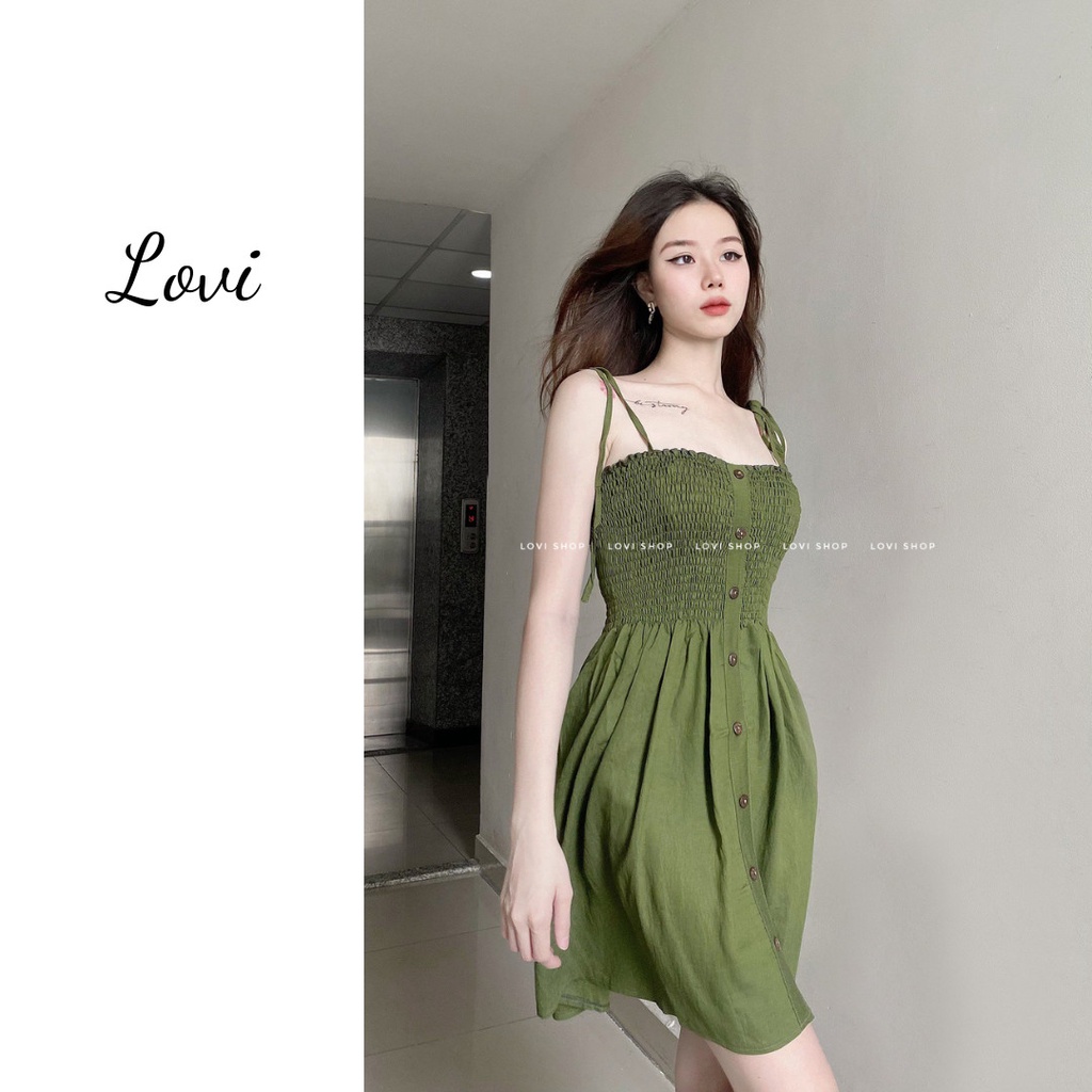 Đầm váy 2 dây nhún nhiều màu Lovi