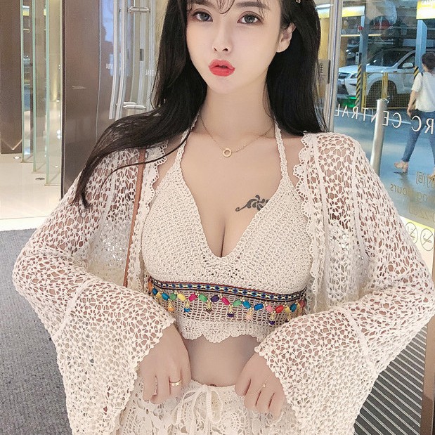 Đồ Bơi Nữ Sét Bikini Len Móc Đi Biển 3 Chi Tiết Bin Sports BHN019