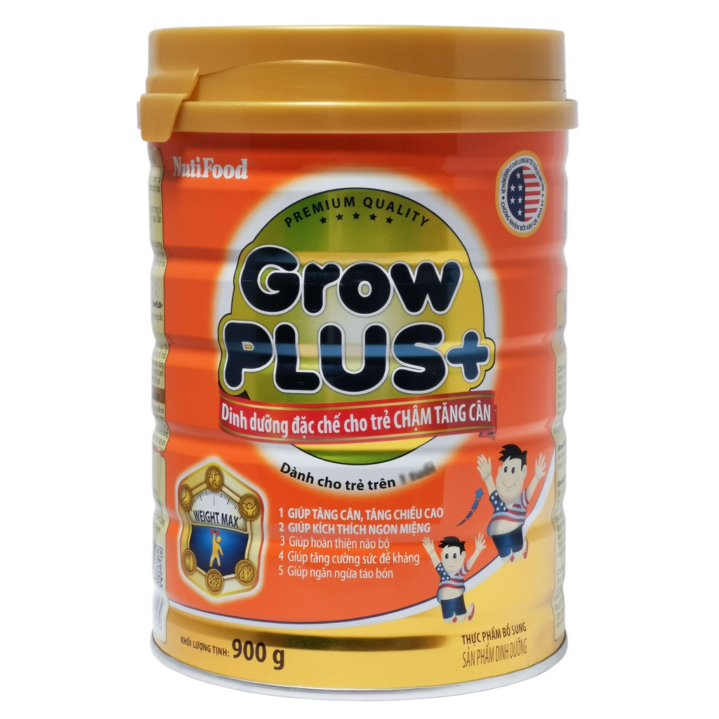 [CHÍNH HÃNG] Sữa Bột Nutifood Grow Plus+ Cam Weight Max Hộp 900g (Dinh dưỡng đặc biệt cho trẻ CHẬM TĂNG CÂN)