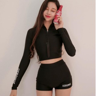 SALE Bộ bikini , bộ đồ bơi nữ áo dài tay quần đùi màu đen Us Ronnie khoẻ khoắn, năng động . ` " ! .