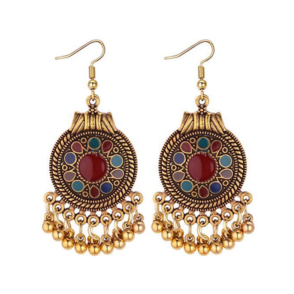 Hoa Tai Dáng Dài Mặt Hình Hoa Phối Tua Rua Phong Cách Bohomian