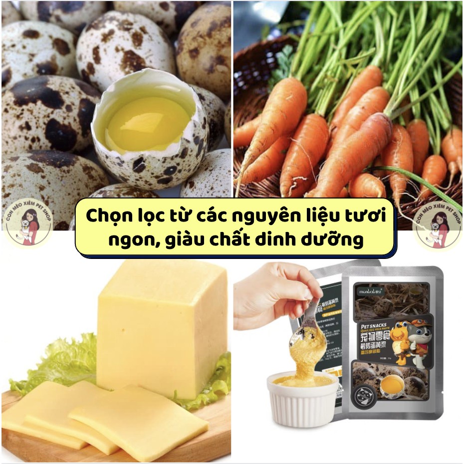Súp thưởng chó mèo lòng đỏ trứng cút phô mai cà rốt tăng cân mọc lông, snack thú cưng Con Mèo Xiêm