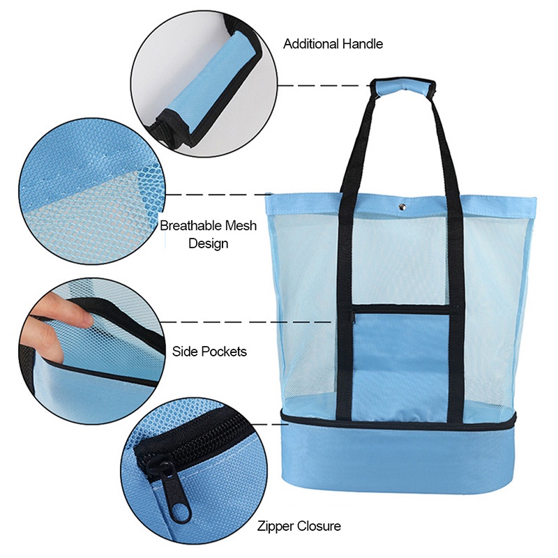 EverToner Túi Lưới Lớn 40X50cm Đựng Thực Phẩm Đi Biển Cách Nhiệt Đa Năng