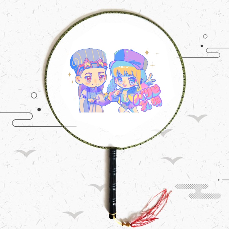Quạt tròn cổ trang in hình KHỔNG MINH THÍCH ĐI QUẨY chibi anime cán gỗ quà tặng độc đáo xinh xắn