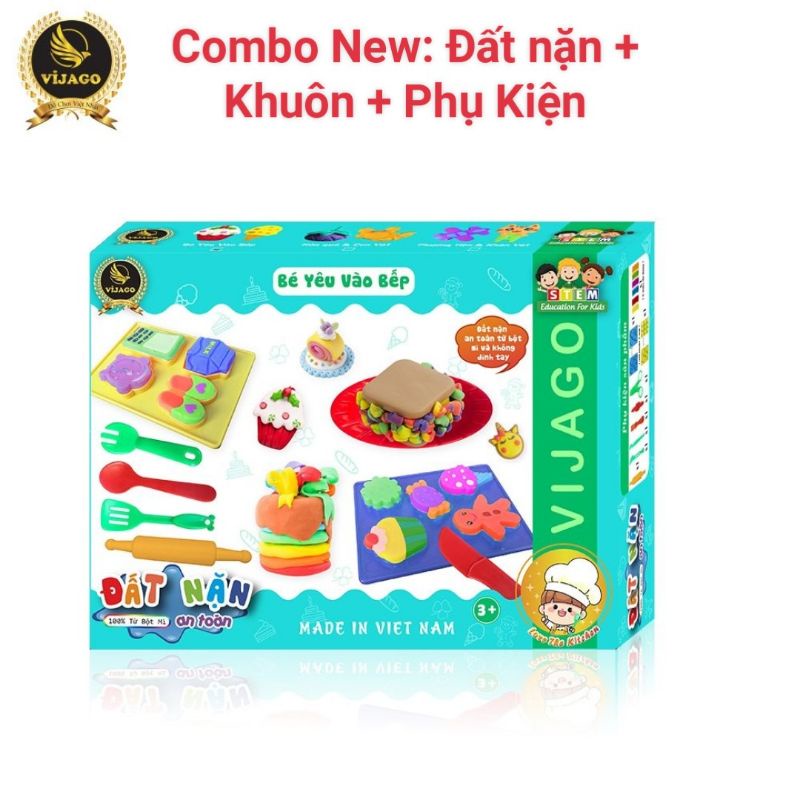 Combo Bộ Sản Phẩm Đất Nặn An Toàn Vijago Việt Nam (Khuôn, Phụ kiện, Đất nặn )