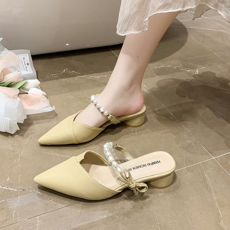 Giày Cao Gót Da Mũi Nhọn Đính Nơ Pha Lê Màu Xanh Lá Cho Nữ