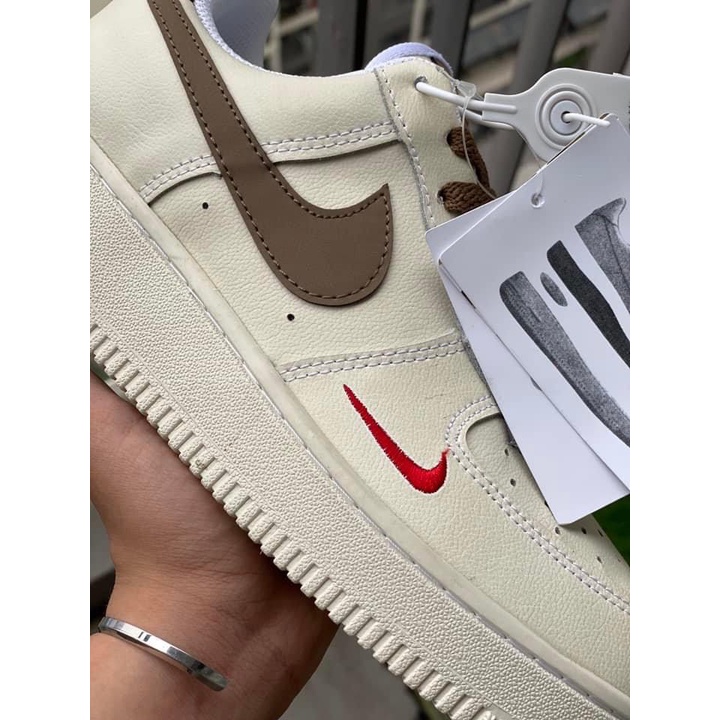 Giày thể thao Nike_AF1 vệt nâu, Giày sneaker Air Force 1 Low White Brown nam nữ ( Full Bill Box )