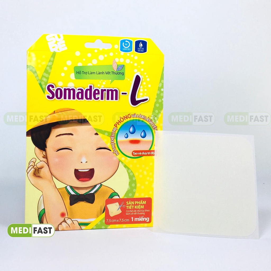 Băng vết thương SOMADERM L ( 7.5x7.5cm và 10x10cm ) - Giúp nhanh lành vết thương, vết xước - Hộp 1 miếng