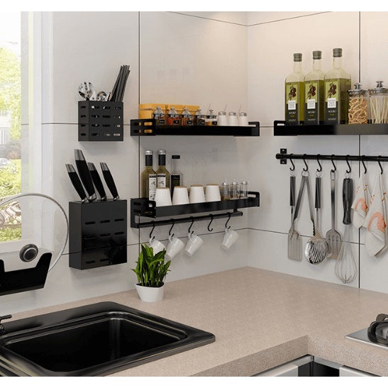 [Black Gold] Kệ Gia Vị Treo Nhà Bếp, Đóng Tường Bằng Kim Loại Chắc Chắc