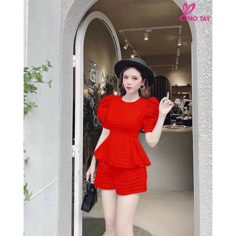 Sét peplum tapta tay phồng xếp ly eo  bigsize 60=&gt;90(sét thiết kế bigsize kim ngân 3 Size L//Xl/Xxl)