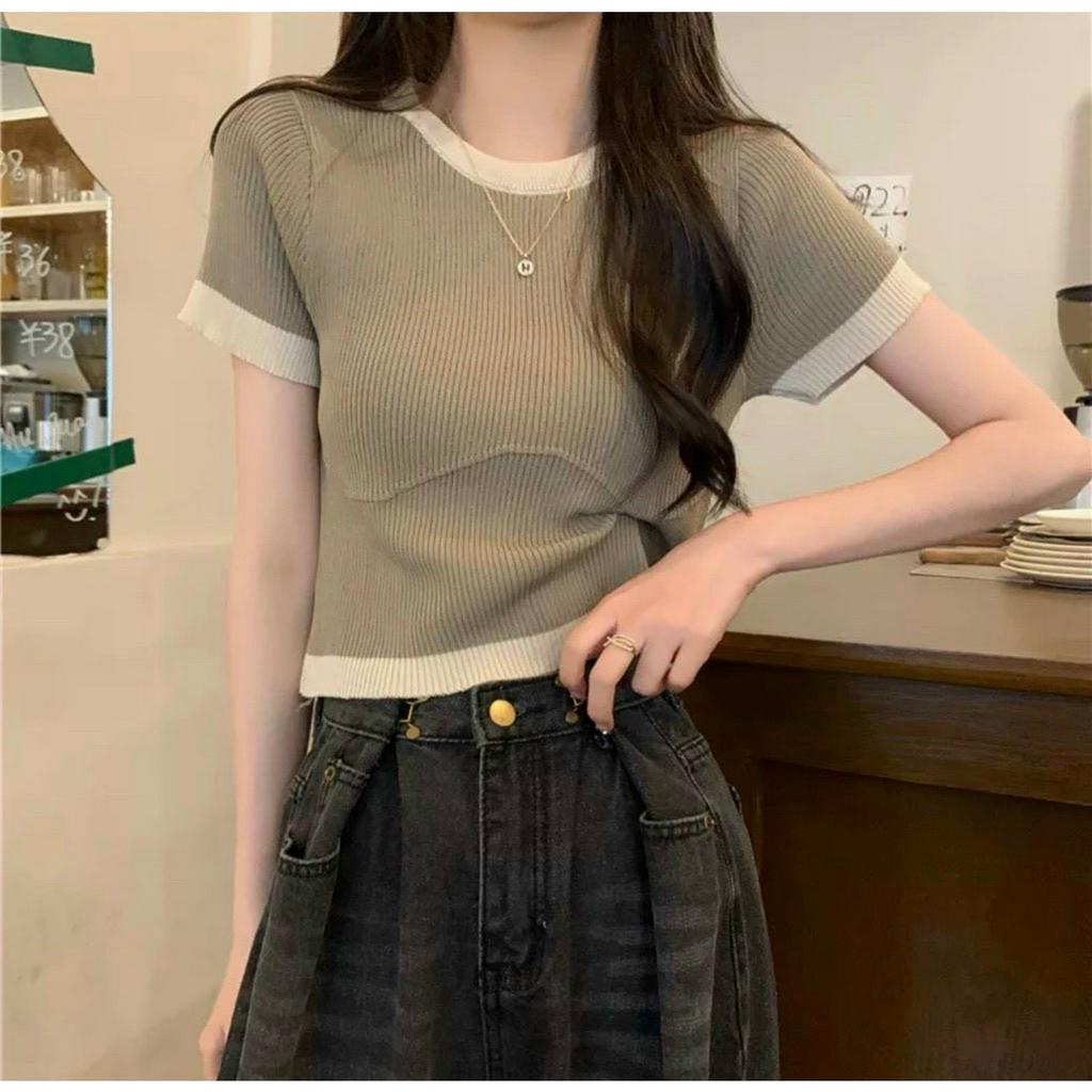 Áo thun gân tăm croptop nữ tay ngắn chạy viền bo ngấn ngực MC- Áo phông nữ đẹp