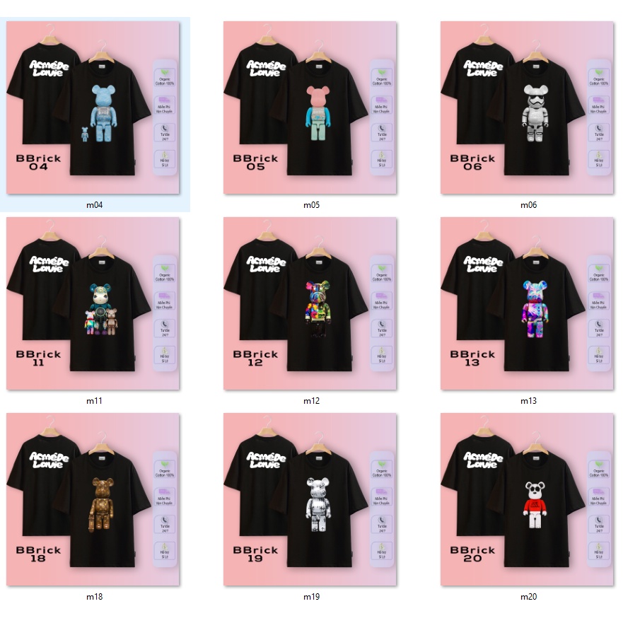 Áo thun ADLV BearBrick Mẫu Hot 1-25, Cotton 2c 100%, In xịn - Mỹ Tú Store - Part 1