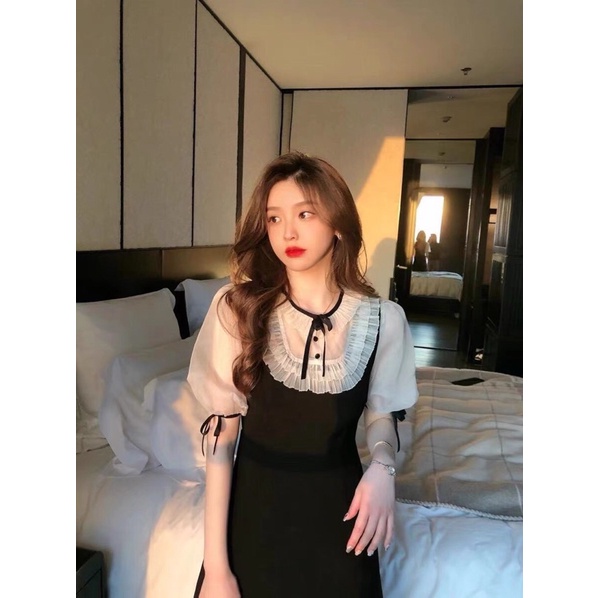 Đầm váy tiểu thư xinh xắn, form chữ A, cổ nơ nhẹ nhàng trẻ trung. Mặc đi làm, dạo phố, dự tiệc đều đẹp