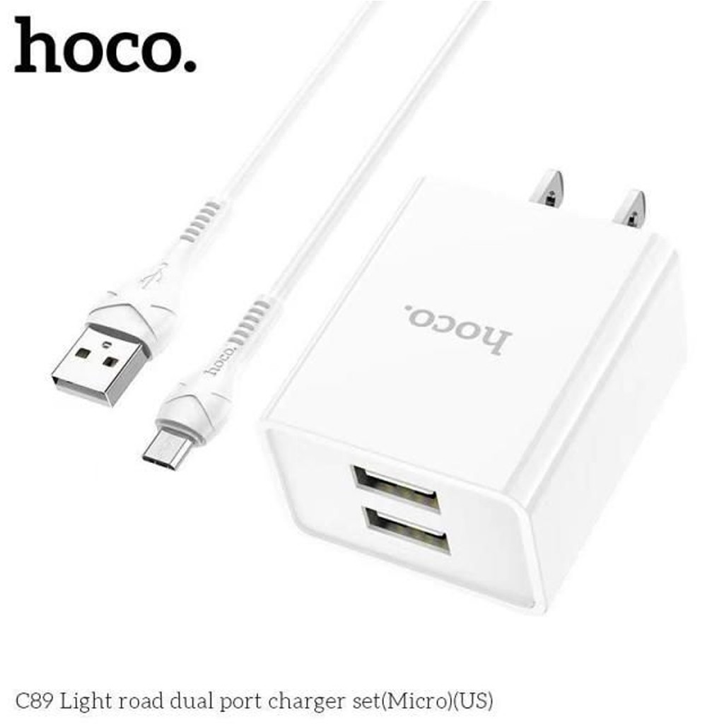 Bộ sạc Hoco C89 Micro USB 2 cổng USB, sạc nhanh 2.1A, tương thích với nhiều dòng Samsung/Oppo/Xiaomi..., chân cắm US