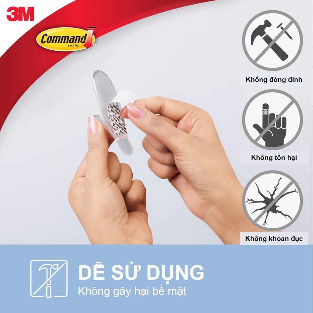 Móc dán tường trong suốt Command 3M vỉ 2 cái cỡ vừa chịu lực 900g - Đảm bảo thẩm mỹ, bám cực chắc, tháo cực dễ 17091