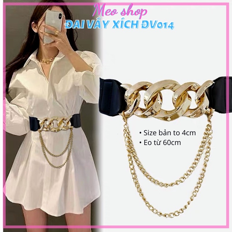 Đai váy Xích kèm dây xích võng Mặt Vàng sang chảnh ĐV014 - Thắt lưng Belt váy phối áo đầm cá tính Meo shop
