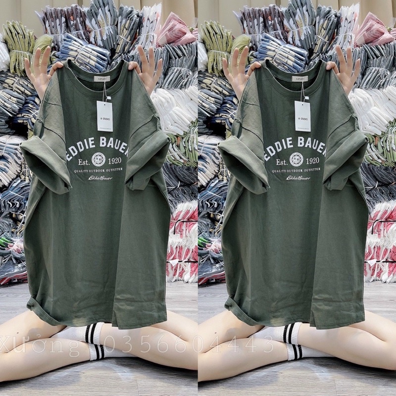 Áo Thun Phông chữ EDDIEBAUER 3158 Nam Nữ Tay Lỡ Form To Rộng Hàng Quảng Châu Chất cotton khô loại 1