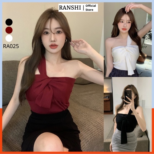 Áo Lệch Một Vai Thắt Nút JEHI RA025 Hottrend Hàng Quảng Châu Cực Đẹp Chất Dệt Kim Mịn Mát Đi Chơi Đi Biển