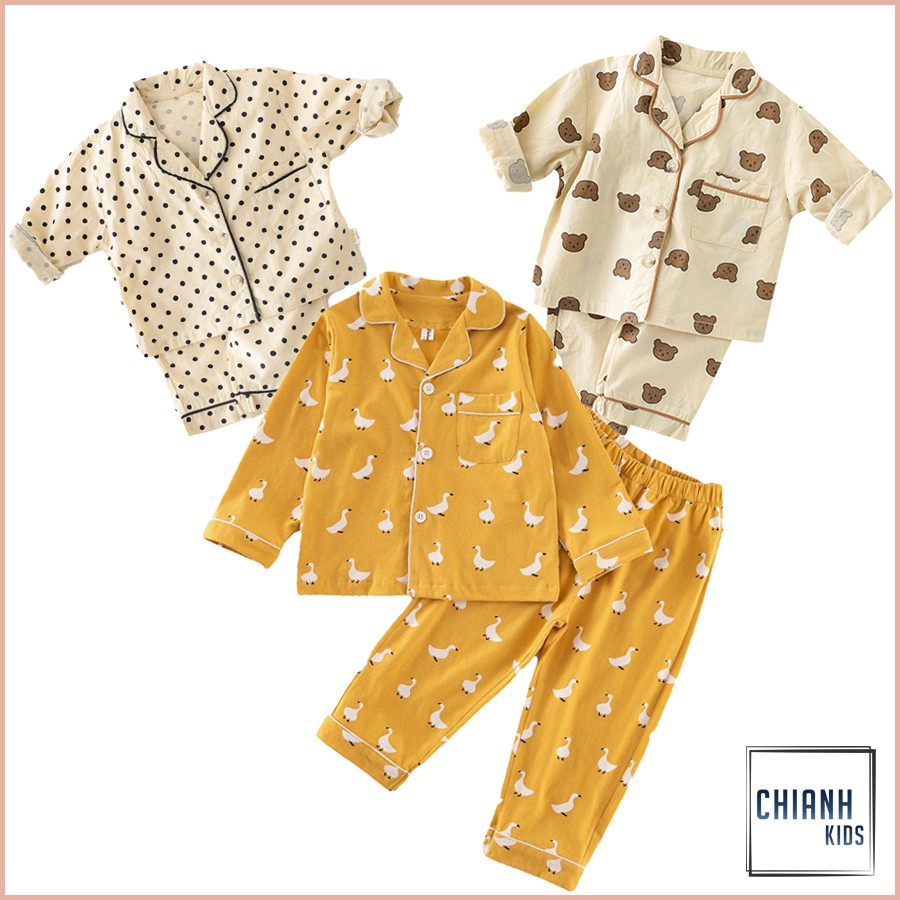 💖Bộ Pyjama cho bé💖 Bộ ngủ họa tiết dễ thương bé trai, bé gái từ 7-16kg, chất liệu thô đũi