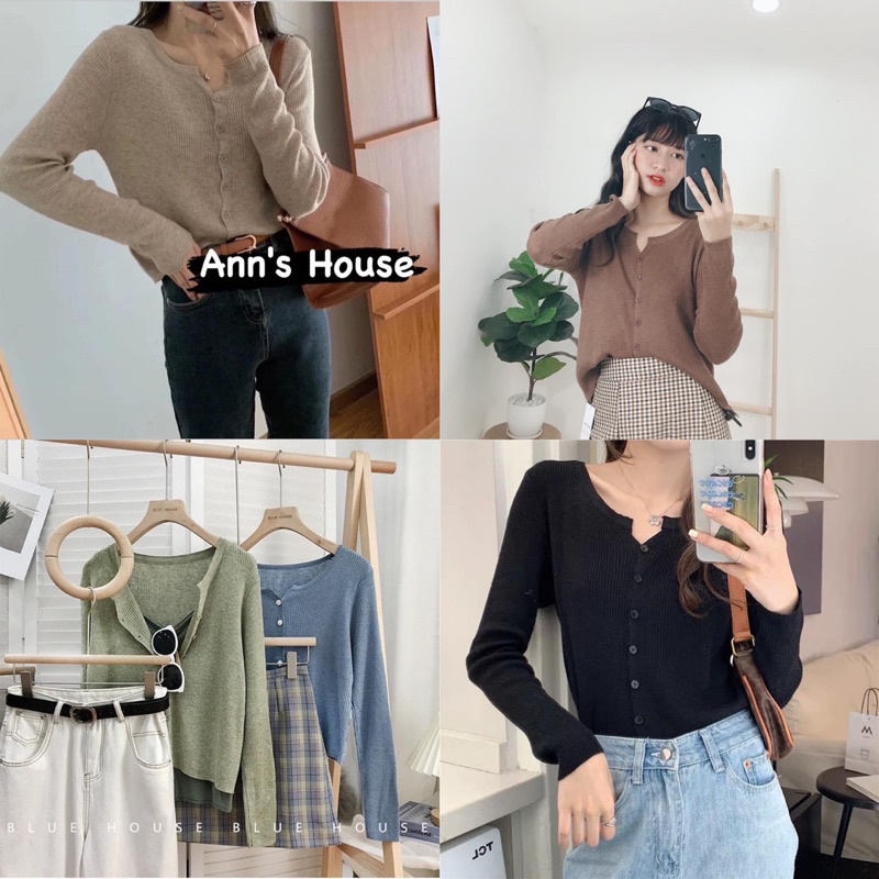 Áo len dệt cổ mở