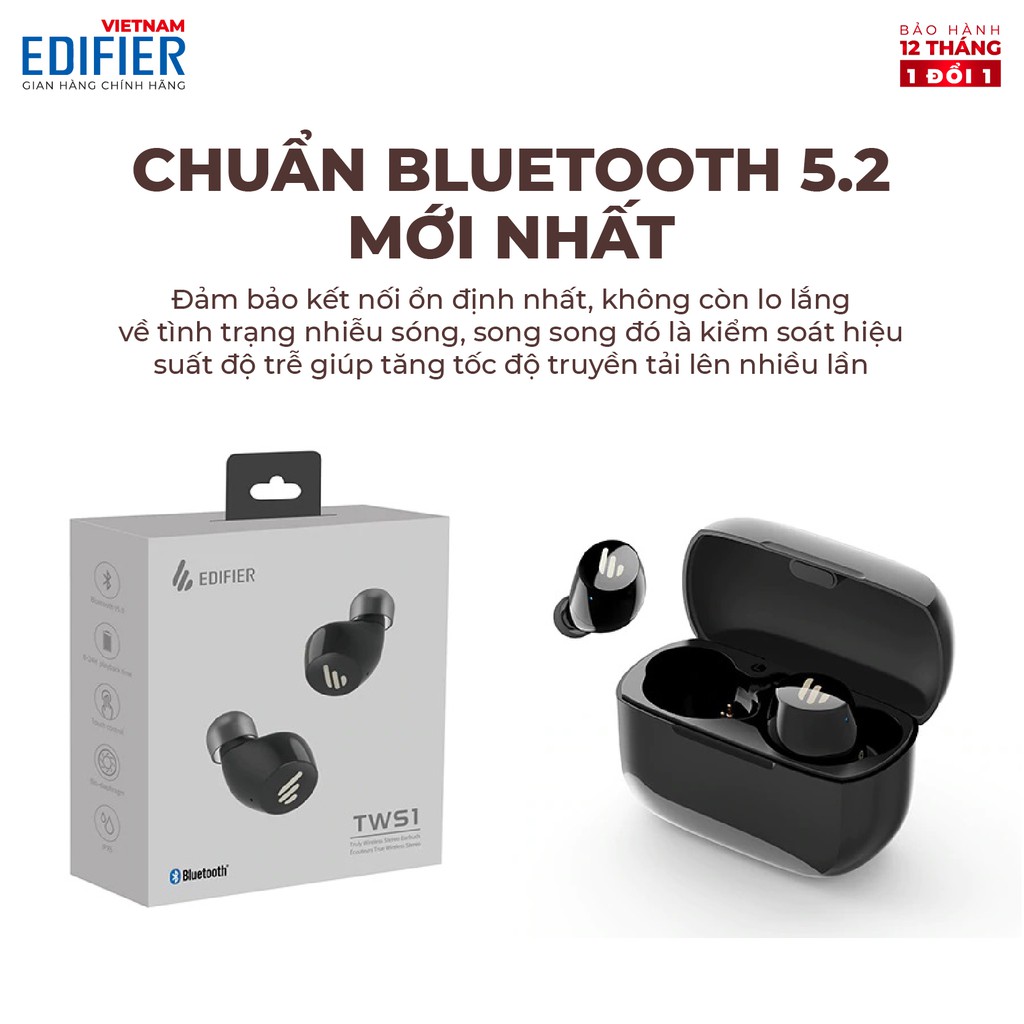 Tai nghe Bluetooth 5.2 EDIFIER TWS1 PRO True Wireless Chống nước IP65 - Hàng chính hãng - Bảo hành 12 tháng 1 đổi 1