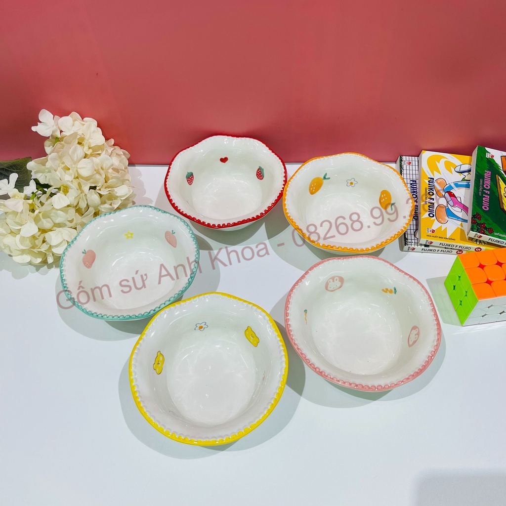 Bát Ăn Cơm Họa tiết xinh yêu, Chén Sứ Tô Salad, Tô lượn Bát Ăn Dặm Cho Bé Chén Dĩa Decor Dễ Thương