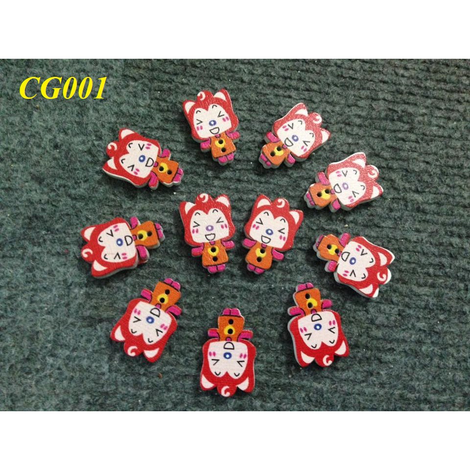 10 chiếc cúc gỗ hình trang trí đồng giá 15k/gói