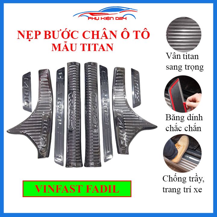 Bộ ốp bậc cửa trong ngoài nẹp bước chân Fadil vân Titan chống trầy trang trí xe