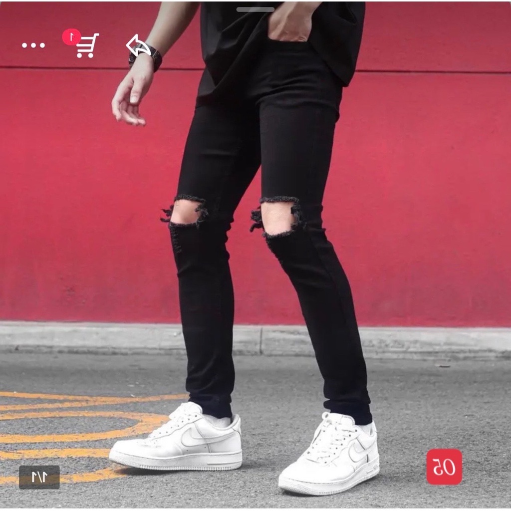 Quần Jean Nam co giãn màu đen phối rách cá tính, Quần bò nam cao cấp chất jean mịn sịn thời trang Tô Tồ Shop - MQ05