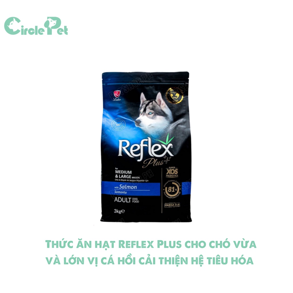 Thức ăn hạt Reflex Plus cho chó vừa và lớn vị cá hồi cải thiện hệ tiêu hóa túi 3kg - Circle Pet