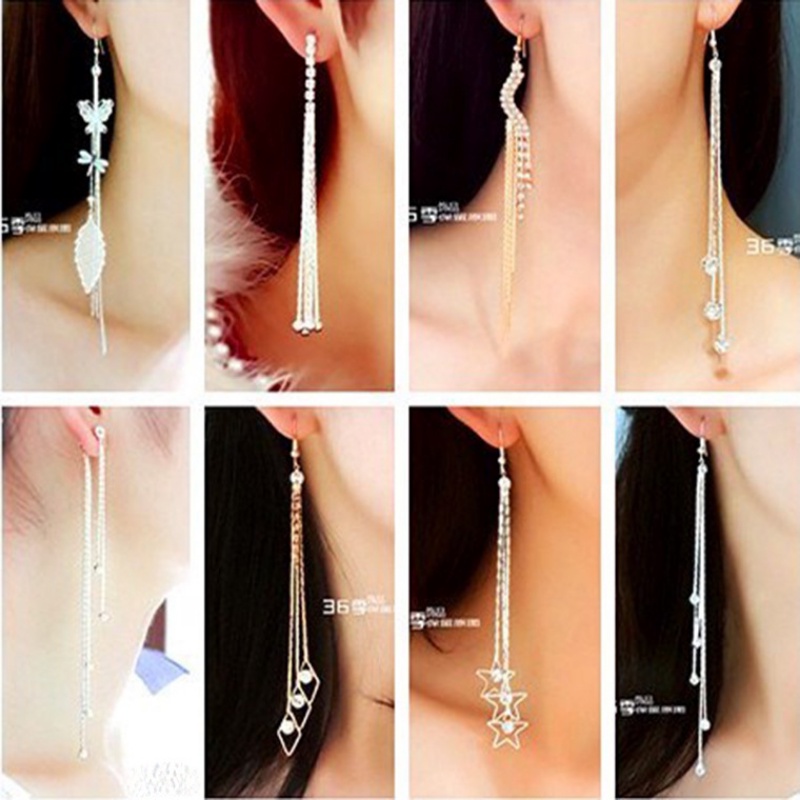 Khuyên tai dáng dài phối tua rua phong cách Hàn Quốc dễ phối đồ