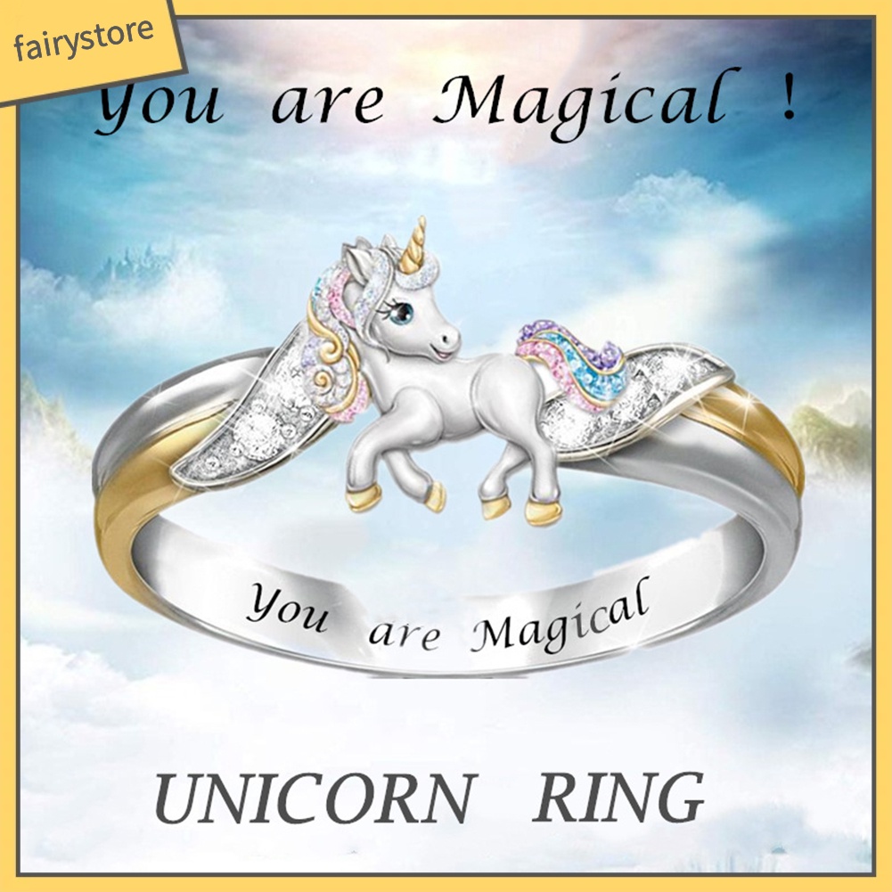 Nhẫn Hợp Kim Hình Unicorn Đính Đá Xinh Xắn