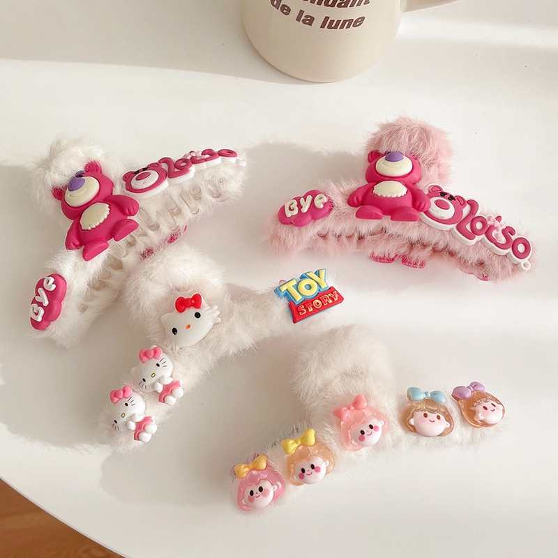 Kẹp Tóc Hình Gấu / Dâu Tây Bằng Lông Nhung Dễ Thương Xinh Xắn 2