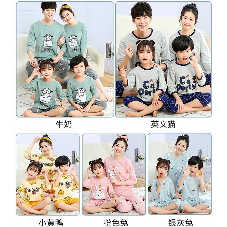 Bộ Đồ Ngủ Tay Dài 3 / 4 Vải Cotton 100-180cm Dành Cho Ba Mẹ Và Bé