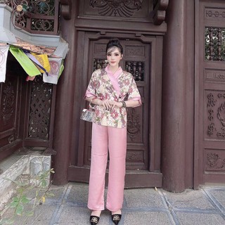 [Ảnh Thật] Bộ Đồ Lam, Bộ Phật Tử Đi Chùa Tay Lỡ Lụa Gấm Họa Tiết Siêu Sang