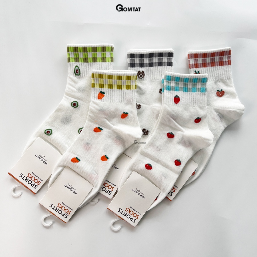 Tất nữ Cổ Trung thời trang Hàn Quốc mẫu trái cây, vớ nữ Cổ Lửng cotton cao cấp êm mềm thoáng khí - LISU13-LUNG-TRAICAY