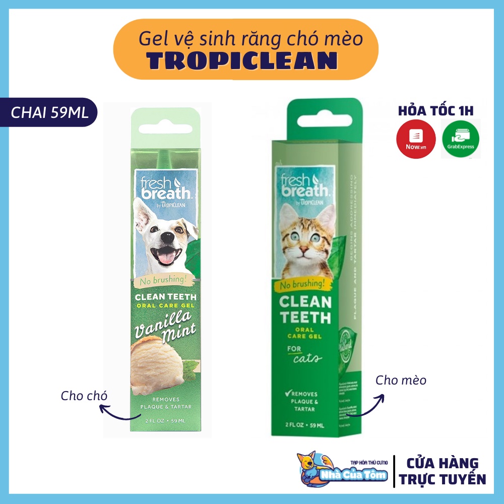 [Chính hãng] Gel vệ sinh răng miệng cho chó mèo TropiClean Fresh Breath Clean Teeth - Tuýp 59ml