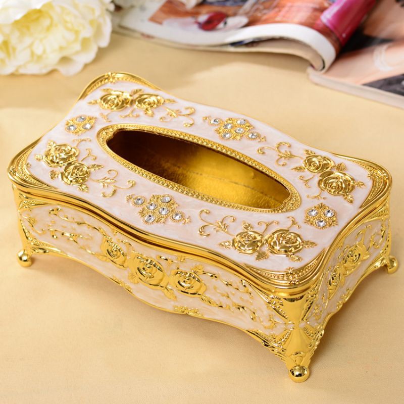 Hộp đựng khăn giấy đính hạt sang trọng (màu vàng),,,