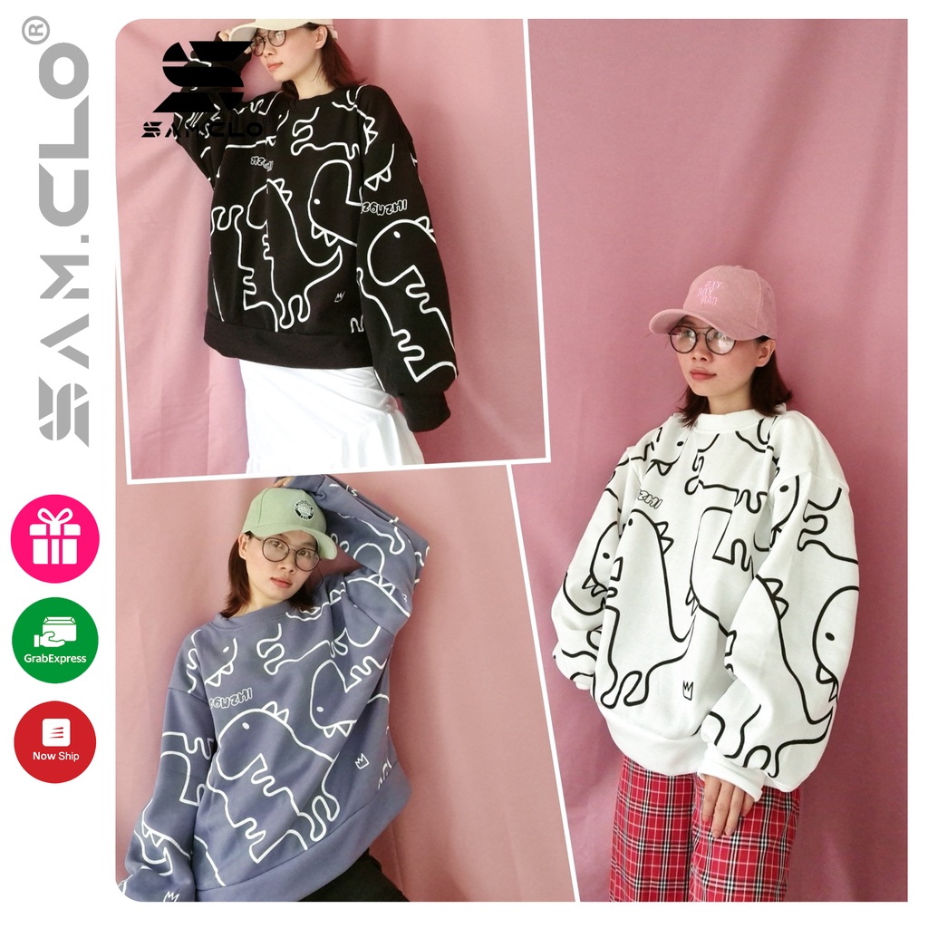 Áo sweater SAM CLO nữ nỉ tay dài ulzzang thu đông freesize dáng unisex in HOẠ TIẾT KHỦNG LONG SW10 | WebRaoVat - webraovat.net.vn