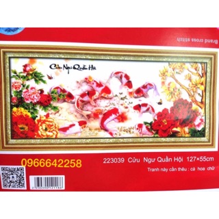 Tranh thêu cá chép hoa mẫu đơn 223039