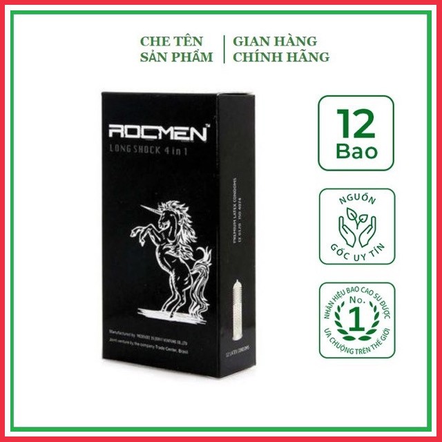 Bao Cao Su Gai Lớn, Kéo Dài Thời Gian, ROCMEN LONG SHOCK 4 IN 1 Brazil (Hộp 10c)