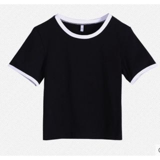 Áo Croptop Ôm Trắng Đen Viền Cổ