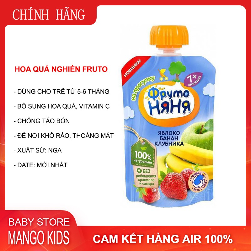 Hoa quả nghiền Fruto hàng nội địa Nga. (NSX in trên bao bì, HSD 1 năm kể từ NSX)