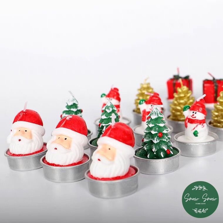 Set 3 nến thơm Giáng sinh Noel dễ thương nhiều mẫu siêu xinh có kèm đế đựng nến tiện lợi