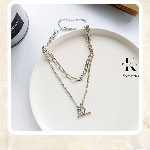 Vòng Cổ Dạng Chuỗi Xích Kenty 2 Layer Phong Cách Hip Hop Dành Cho Nữ