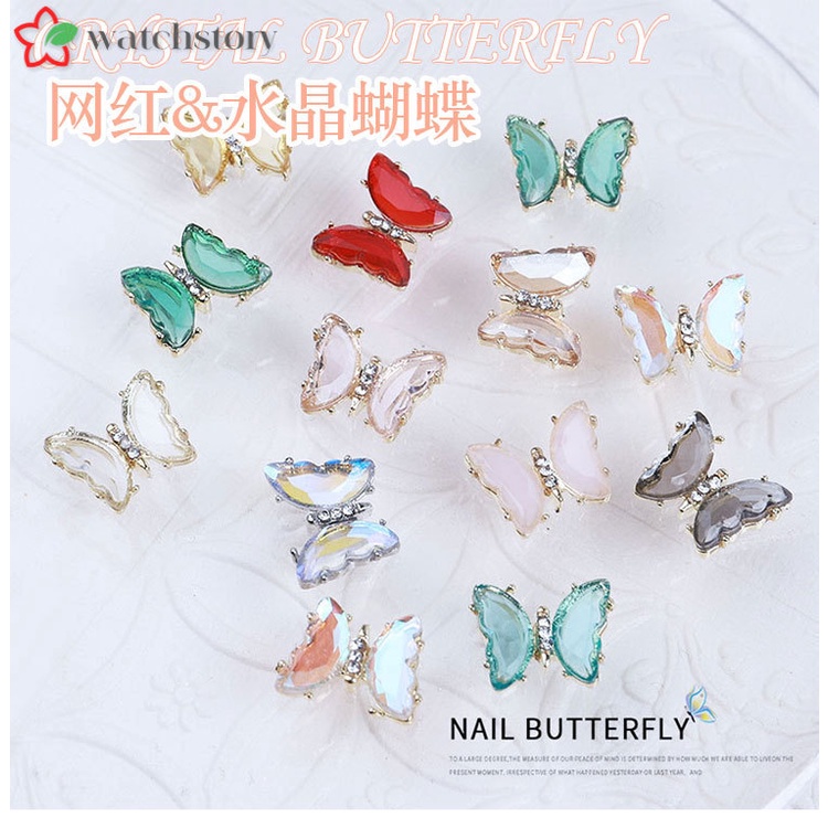 Móng Tay Giả Trong Suốt Đính Đá Trang Trí Hình Bướm Xinh Xắn