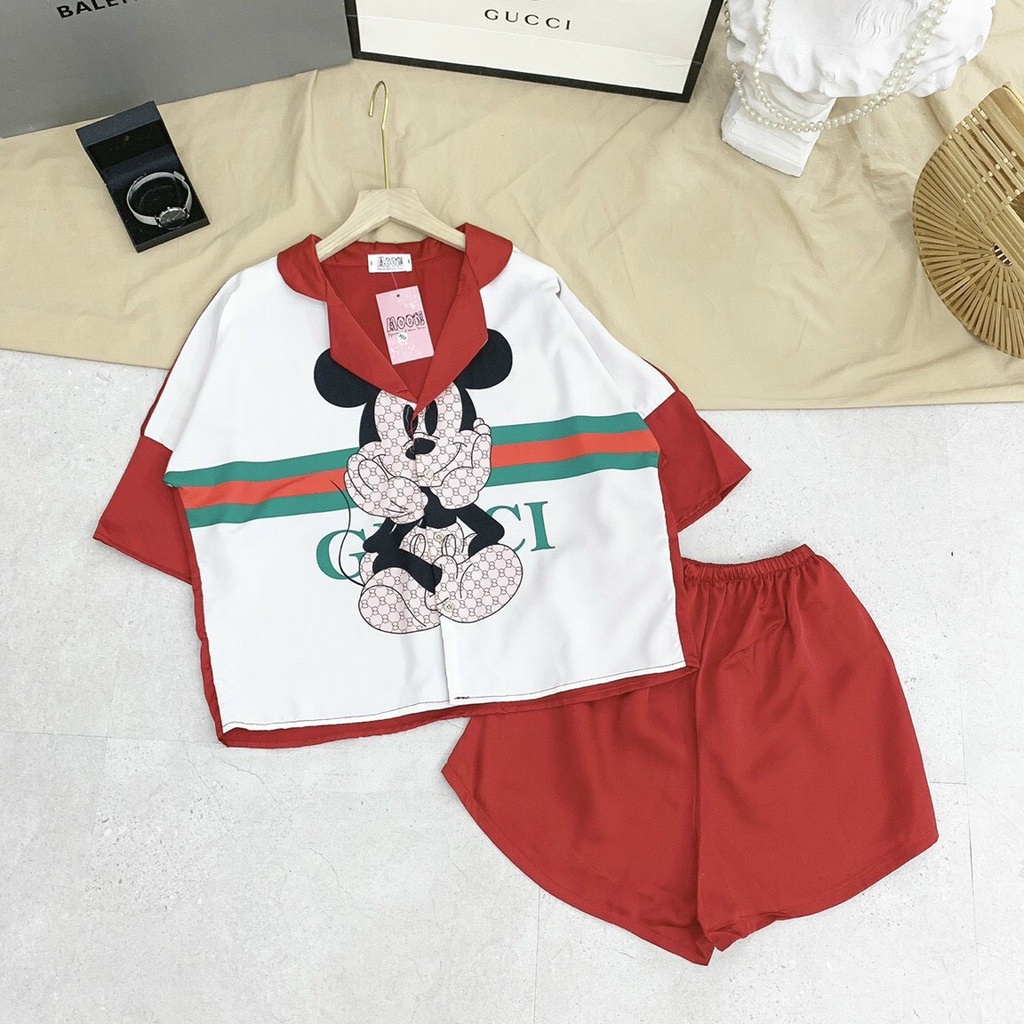 BỘ PYJAMA ĐÙI TAY DƠI MẶC NHÀ LỤA SATIN IN HÌNH 3D NHIỀU MẪU