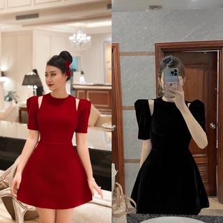 Đầm nhung cut out vai trơn
