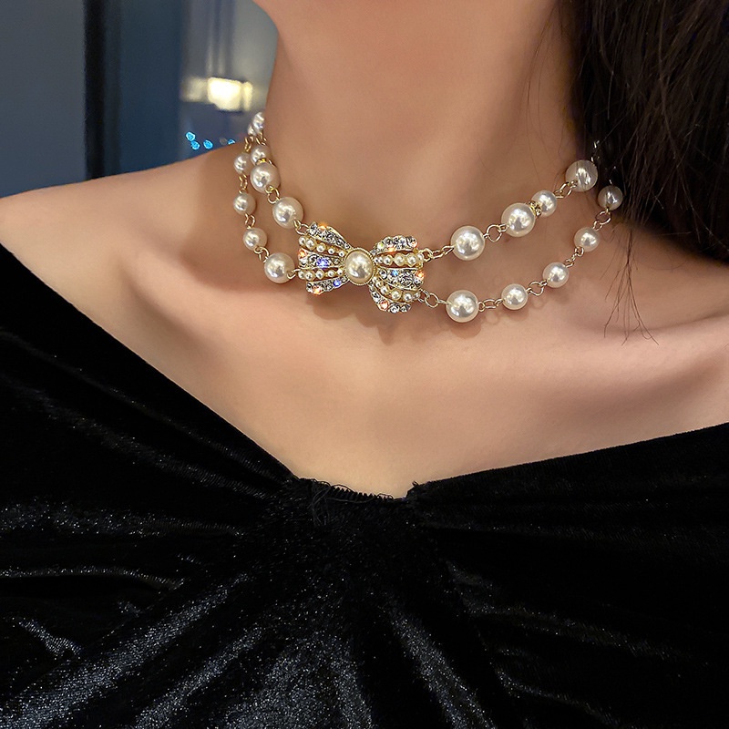Vòng cổ Chuỗi Dài Đính Ngọc Trai/Nơ/Hoa Thời Trang Cổ Điển Cho Nữ
